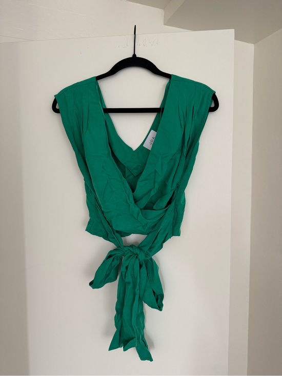 J.O.A. Tops - J.O.A. Emerald Green Wrap Tie-Front Crop Top